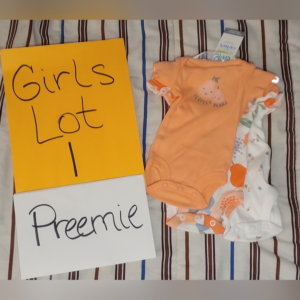 GIRLS Preemie Lot / NWT / Carter's Matching Onsie set of 3